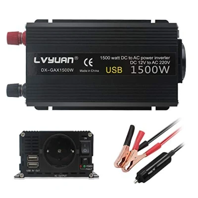 Bild av Cantonape Ströminverterare 750 W/1500 W Peak DC 12 V till AC 230 240 bilomvandlare inverterare med 2 USB och EU uttag cigarettändaradapter i bilkrokodilklämma