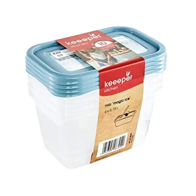 Bild av keeeper Frysburkset 4 delar, återskrivbart lock, x 750 ml, 15,5 10,5 8,5 cm, Mia Magic Ice, Nordic Blue