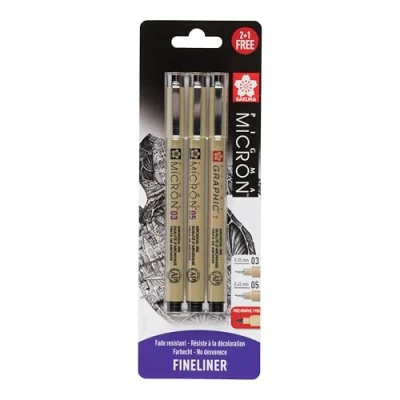 Bild av SAKURA Pigma Micron 3 pack blister storlek 03, 05 &amp; Graphic 1, BLXSDK3CS, svart, pennor