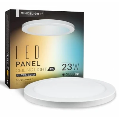 Bild av SINCELIGHT Ultratunn LED Taklampa 23W, Φ300mm, Kompakt Profil, Infälld Eller Ytmontering, Kantbelyst, 2550 lm, Inställbar från Varmvit till Kallvit, 2700K/4000K/6000K