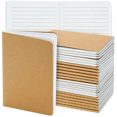Bild av 24 pack bärbara datorer i kraft A6, fodrade resedagböcker med ficka, stort, brunt omslag, 80 sidor/40 ark (14 x 10 cm)