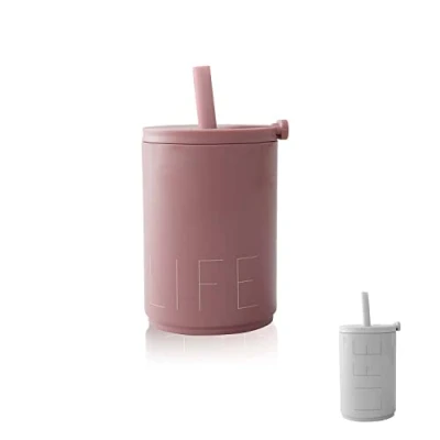 Bild av Design Letters Travel läckagesäker dryckesmugg med lock och sugrör ros to go kopp unik stängningsfunktion 330 ml återanvändbar resemugg BPA fri BPS smoothie mugg