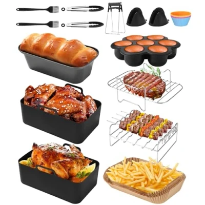 Bild av 14 stycken Airfryer tillbehörsset, varmluftsfritös, tillbehör för Ninja Foodi AF300EU,AF400 EU,AF500 EU,COSORI, Tower 7,6L/8L/9L/9,5L Dual Zone varmluftsfritös