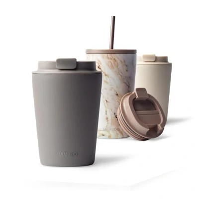 Bild av MAMEIDO termomugg 350ml läckagesäker kaffemugg to go tillverkad av rostfritt stål, dubbelväggig isolerad, coffee mugg, håller värmen (Taupe Grey, 0,35l)