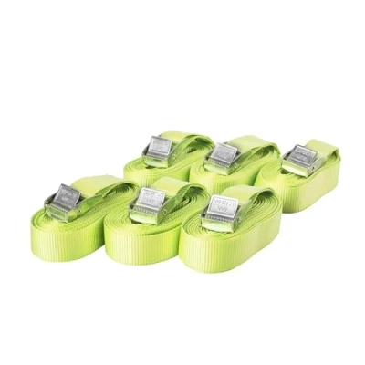 Bild av Sandax Set med 6 spännremmar klämlås, längd 3 m, bredd 25 mm, färg neongul, kan belastas upp till 250 kg, enligt DIN EN 12195 2, högkvalitativa i ett stycke