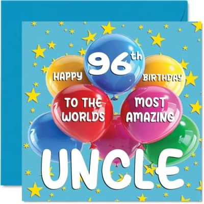 Bild av 96th Uncle födelsedagskort World&#039;s Most Amazing Happy Birthday Card for from Niece Nephew, 145 mm x ålder 96 Ninety Six gratulationskort till farbror