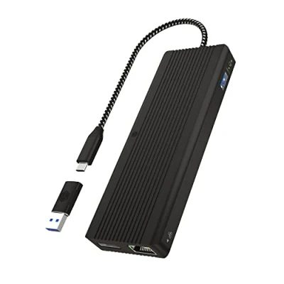 Bild av ICY BOX USB C Docking Station (10 i 1) för 2 monitorer (2x HDMI / 2x DP), 4K 60Hz, 4x 3,0 HUB, Power Delivery, Gigabit Ethernet, DisplayLink, Audio, IB DK4080AC