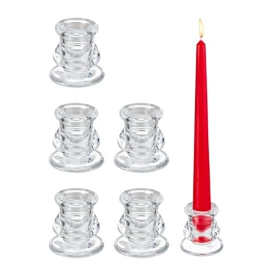 Bild av Relaxdays Glastavljushållare i glas, set om 6, böjda ljusstakar för stavljus, H x D: 5,5 cm, transparent