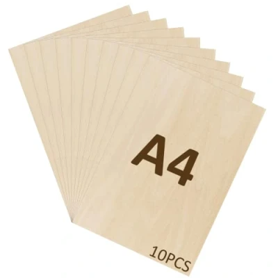 Bild av WISYOK 10 x A4 Plywood, Plywoodskivor av björk, Multiplexplattor, Basträplåt, Oavslutade Träskivor, Multiplexskivor, Björkskivor Perfekt för Pyrografi, Laserskärning, Målning 300x210*2 mm