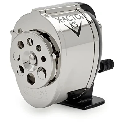 Bild av X ACTO Manual Pencil Sharpener, bords eller väggmonterad, svart/krom, säljs som 1 st