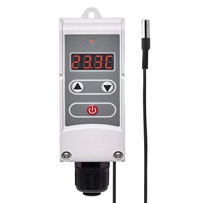 Bild av EMOS P5684 installationstermostat med fjärrkontrollgivare, justerbar omkopplingskänslighet och digital display/rörtermostat inställningsområde 5 C till 90 C, 45 x 130 mm
