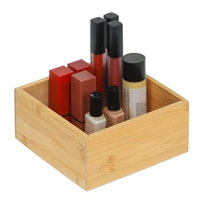 Bild av Relaxdays Bambu förvaringsbox platt förvaringslåda utan lock, HBT 7 x 15 cm, bambulåda kök, badrum, kontor, natur