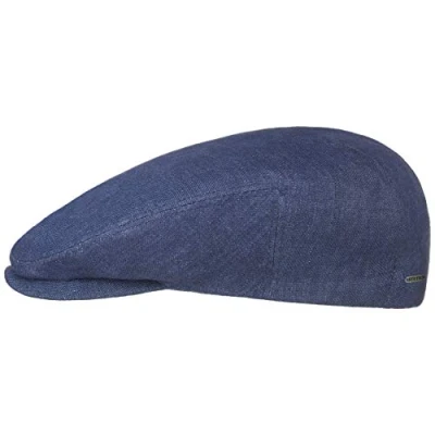 Bild av Stetson Just Linen Flat Cap Damer/Herrar Made in the EU sommarkeps keps linne med skärm, foder sommar Vår 62 cm blå