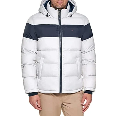 Bild av Hooded Puffer Jacket herr Down Alternative Outerwear Coat Jacket, Is midnattsrand, L
