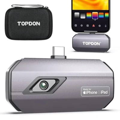 Bild av TOPDON TC002C värmekamera för iPhone 15/16 serien och iPads (typ C kontakt). IR upplösning 256 x 192 px, temperaturområde från 20 till +550