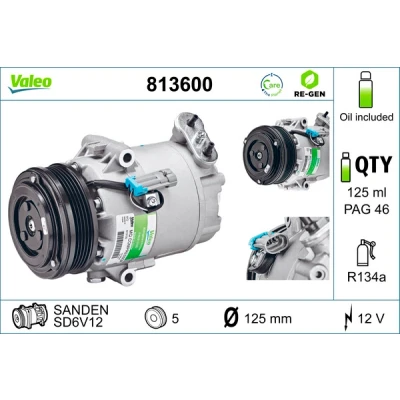 Bild av VALEO 813600 compresseur De Climatisation CVC 12 PAG 46 R 134a avec huile ECHANGE STANDARD OPEL: Astra H 3/5 portes, Zafira B