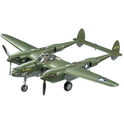 Bild av Tamiya 300061120 Lockheed P 38F 38G fordon 1:48 US 38 F/G Lightning, originaltrogen kopia, modelltillverkning, plastbyggsats, hantverk, hobby, limning, montering, omålad