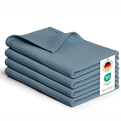 Bild av Blumtal® Tehanddukar 50x70 cm i set om 4 bomull 100% kökshanddukar tvättbara 60 C Våffelhanddukar Disktrasor &amp; Torkdukar för kök blått