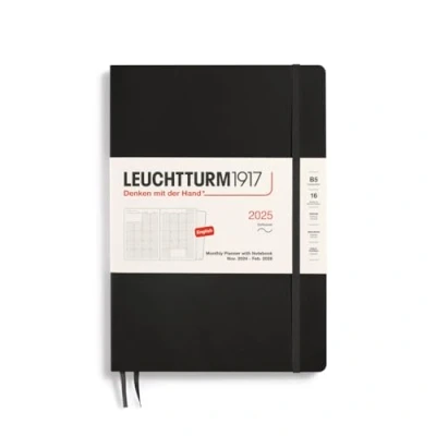 Bild av LEUCHTTURM1917 370706 månadsplanerare och anteckningsbok sammansättning (B5) 2025, 16 månader, mjukt skydd, svart, engelska