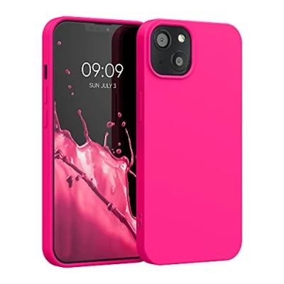 Bild av kwmobile fodral kompatibelt med Apple iPhone 13 smalt skyddande TPU silikon telefonskydd neonrosa