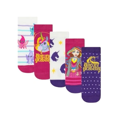 Bild av Unicorn Academy Flicksockar 5 Pack Flickor Ankelsockar Sophia och Wildstar Sockar Multipack Lila 24 26cm