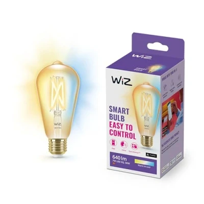 Bild av WiZ Amber Tunable White Smart LED belysning (WiFi och Bluetooth), 50W ST64 E27, 2000 5000 Kelvin, Dimbar i kallvitt till varmvitt, Guldfärgat glas