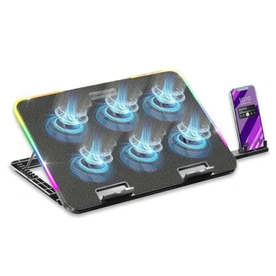 Bild av EMPIRE GAMING 2025 NY Guardian C600 bärbar dator kylare 12&quot; till 15,6&quot; 6 fläktar hastighetshjul 7 RGB lägen 5 justerbara höjder avtagbart stativ