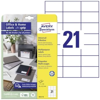 Bild av Avery Zweckform 6174 adressetiketter A4 matt papper 525 etiketter 70 x 42,3 mm vit 210 10 blå