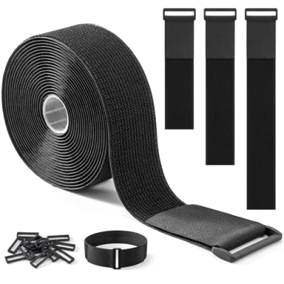 Bild av Trilancer 5 cm x m Extra Kraftigt Fästband med 15 Spännen Justerbara, Klippbara i Valfri Längd, Återanvändbara Snabbspännen för Att Fästa Kablar, Slangar, Rör och Mer