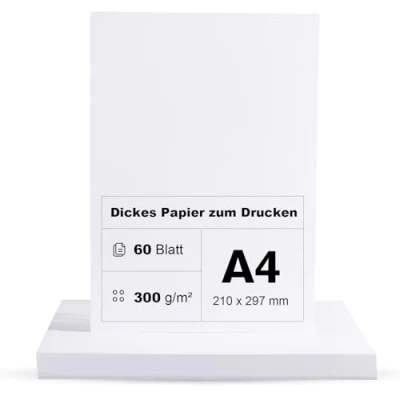 Bild av 60 ark tjockt papper 300 g/m² A4 för utskrift premiumpapper kartong vit DIN 21 x 29,7 cm