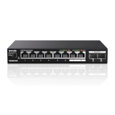 Bild av Tenda 2,5 Gbit Switch med 8 portar G och 2 x 10G SFP+ (VLAN, statisk aggregering, ohanterad, plug and play, metallhölje) (TEM2010X)