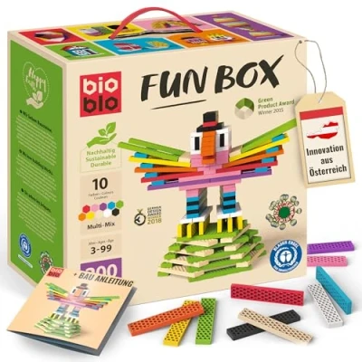Bild av Bioblo Fun Box Multi Mix med 200 byggklossar Hållbara för barn från 3 år träbyggklossar barnleksaker Montessori