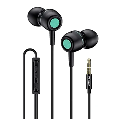 Bild av VEENAX M3 Trådbundna Hörlurar, In Ear Hörlurar med Mikrofon och Volymkontroll, Trasselfri Förstärkt Kabel, 3,5 mm Stereo Öronsnäckor Stark Bas för Mobiltelefon Dator Laptop Tablet PC MP3, Svart