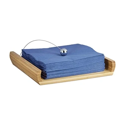 Bild av Relaxdays Bambu servetthållare, H x B D: 3,7 21,7 cm, boll som vikt, trä, servettstativ, naturlig brun