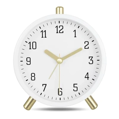 Bild av Lafocuse klassisk metall väckarklocka analog utan tickande, mjölkvit tyst med ljus, modern enkel dekoration bordsklocka sovrum sängbord 11 cm