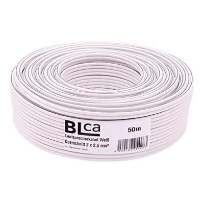Bild av BLca 50 m 2 x 2,5 mm² högtalarkabel CCA I boxkabel isolerad vit med polaritetsmärkning LS kabel som metervara för stereosystem etc.