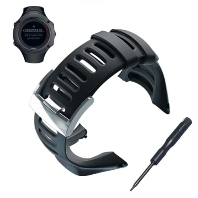 Bild av JTMM mjukt Gummi reserv klockarmband rem med gratis verktyg för SUUNTO Ambit 3 PEAK/Ambit 2/1 svart,