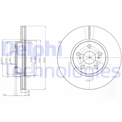 Bild av DELPHI BG4277 Disque de frein 275 22 5 ventilé huilé non traité sans roulement roue, bague ABS TOYOTA: Verso S, Urban Cruiser