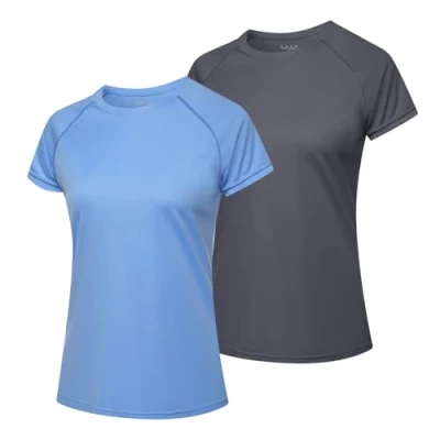Bild av MEETWEE Dam surfskjorta Rash Guard UV skjortor simning Tankini UPF 50+ kortärmad badskjorta badmode skjorta, Blå + grå, M