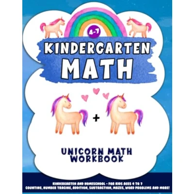 Bild av Kindergarten Math Unicorn Workbook: and Homeschool for kids Ages 4 to 7 Counting, number tracing, addition, subtraction, mazes, word problems more!
