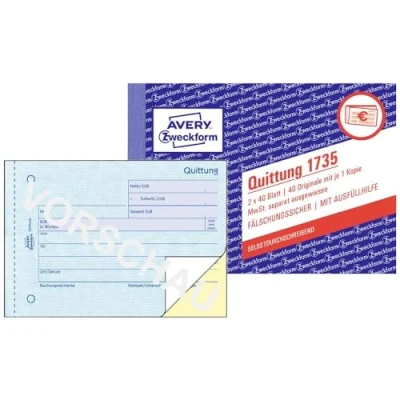 Bild av AVERY Zweckform 1735 Kvittensblock, Flerfärgad, A6