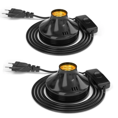 Bild av TobeBright E27 uttag med kabelbrytare, max. 100 watt, vintage bordslampa, 1,8 m strömkabel, för gör det själv projekt, lampupphängning, kontorslampa, läslampa säng, 2 st.