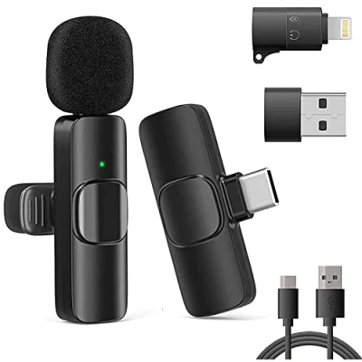 Bild av VOVIGGOL trådlös Lavalier mikrofon för iPhone iPad/Android telefoner/PC bärbar dator, Plug&amp;Play Lapel videoinspelning YouTube, Live Stream, TikTok, Vloggers, intervju