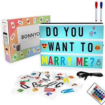 Bild av A4 Biograf Lightbox Färgskiftande med 400 Bokstäver, Symboler och Emojis, Fjärrkontroll &amp; 2 Markörer BONNYCO Ljuslåda LED 16 Färger, Intensitet Program Lysande Bokstavstavla Nyhet Gåvor