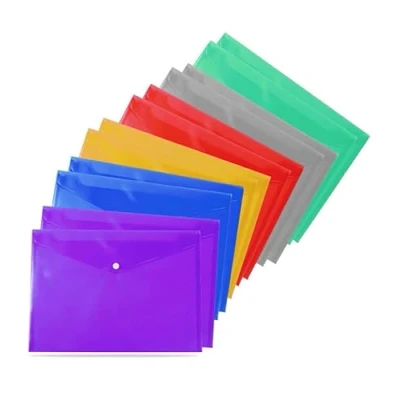 Bild av 50 A4/Foolscap dokument plastplånböcker ljusa transparenta tryckarplånböcker blandade färger