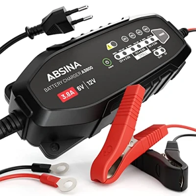Bild av ABSINA 3,8 A batteriladdare för bil 6 V &amp; 12 blybatteri upp till 120 Ah 12,8 litiumbatteri AGM laddare motorcykel husvagn underhållsladdare