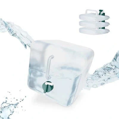 Bild av Relaxdays Fällbar behållare set om 4, 10 liter, vikbar vattenbehållare med kran, BPA fri, livsmedelssäker, transparent/grön