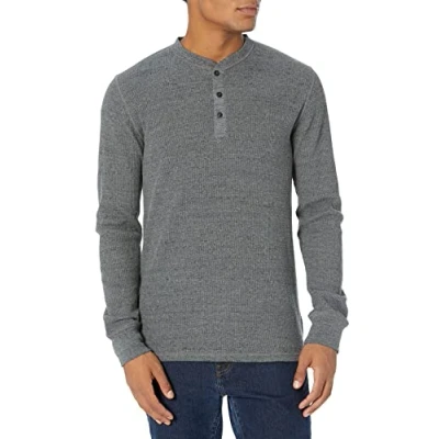 Bild av Amazon Essentials herr normal passform långärmad våffla Henley skjorta, träkol, X Large