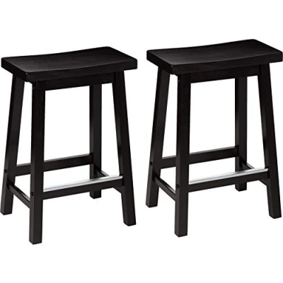 Bild av Amazon Basics Pallar för köksbänk, sittyta i massivt trä, 61 cm hög, svart, 2 stycken