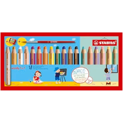 Bild av STABILO färgstift, vattenfärg &amp; vattenfärgad träig 3 i 1 18 paket med spetsar och borstar olika färger (inklusive pastellfärger)